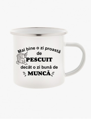 Cană Metalică Emailată - O zi de Pescuit