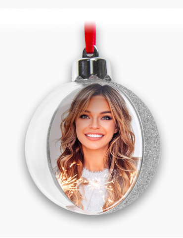 Glob Personalizat cu Poza - 10 cm - Argintiu Glitter
