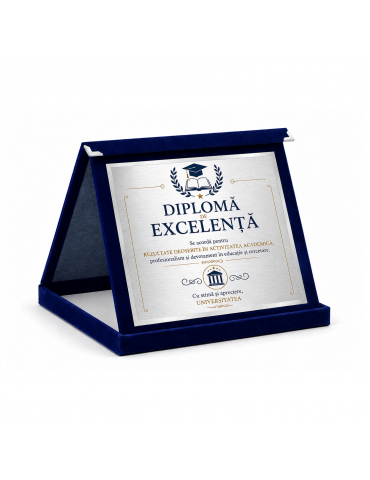 Placheta onorifică din catifea albastra cu placuta metal argintie PLD 16k