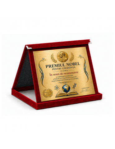 Placheta onorifică din catifea rosie cu placuta metal aurie PLD 16k