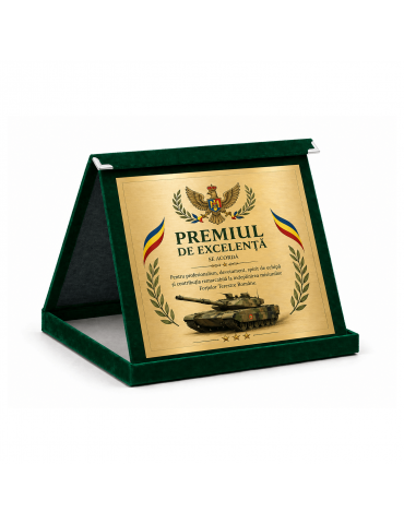 Placheta onorifică din catifea verde cu placuta metal aurie PLD 16k